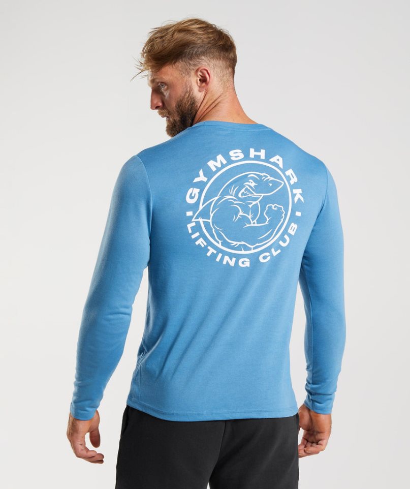 Men's Gymshark Legacy Long Sleeve T-Shirts Blue | NZ 7WUVYD